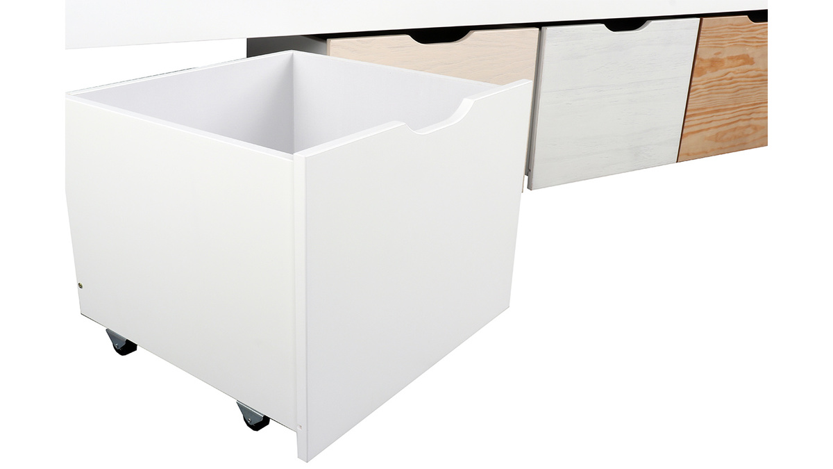 Letto bambino con 4 cassetti legno e bianco MOLENE