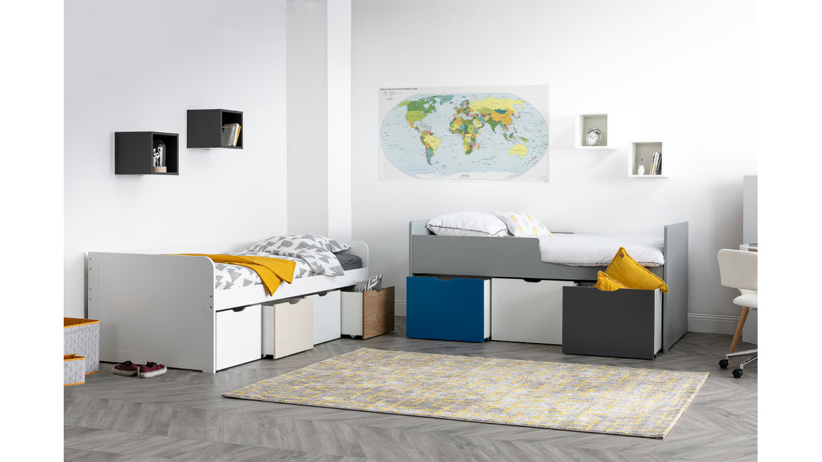 Letto bambino con 4 cassetti legno e bianco MOLENE