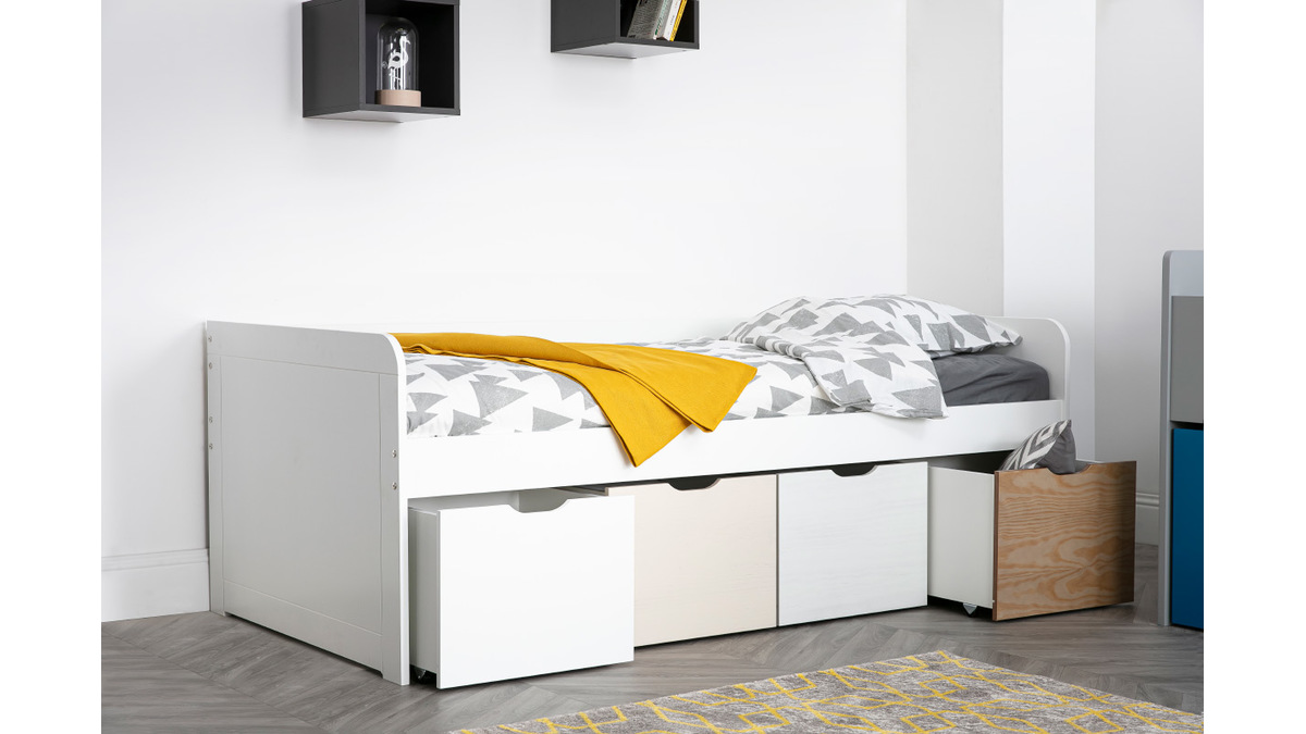 Letto bambino con 4 cassetti legno e bianco MOLENE