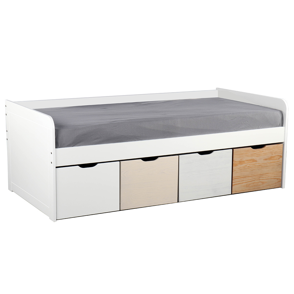 Letto bambino con 4 cassetti legno e bianco MOLENE