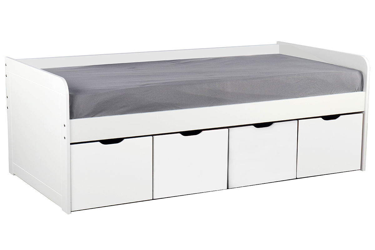 Letto bambino con 4 cassetti legno e bianco MOLENE