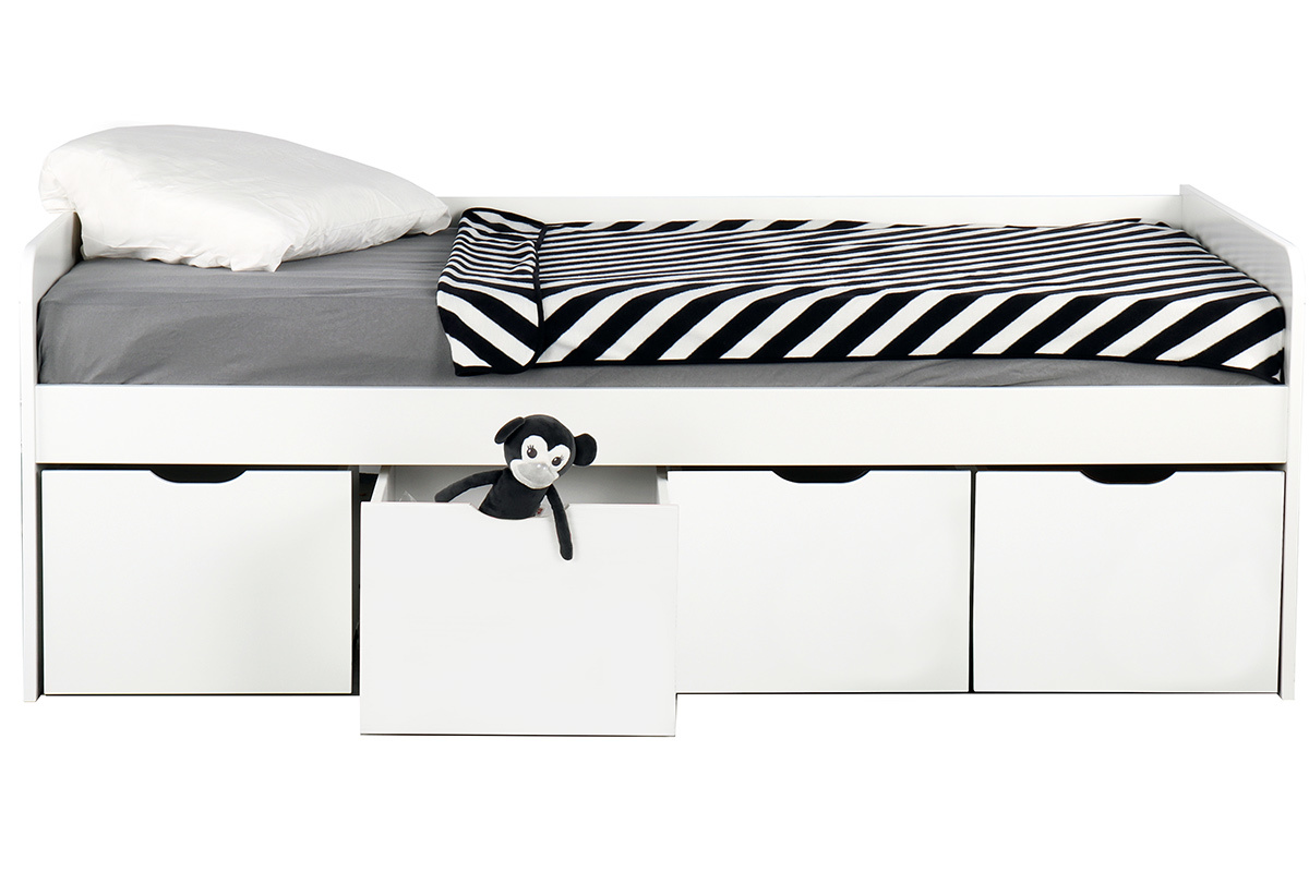 Letto bambino con 4 cassetti legno e bianco MOLENE