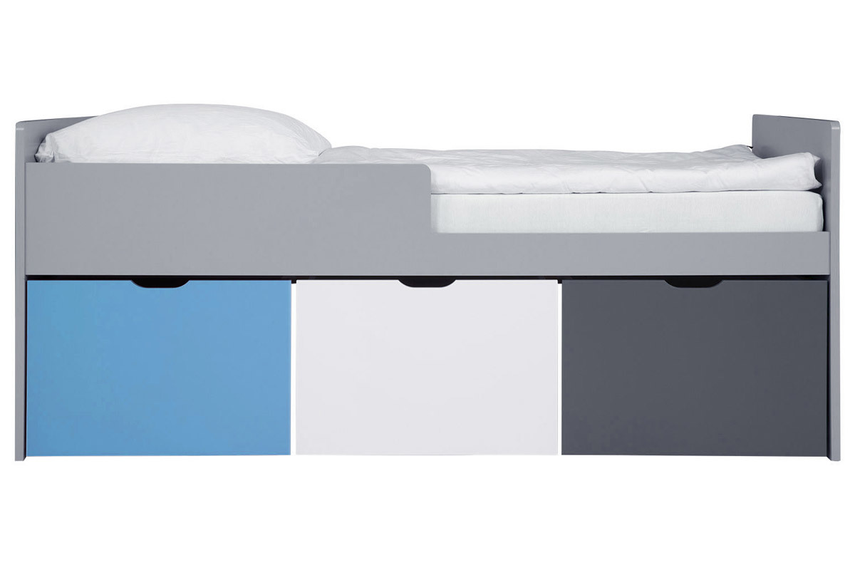 Letto bambino con cassetti 90x190 cm blu bianco et grigio JULES