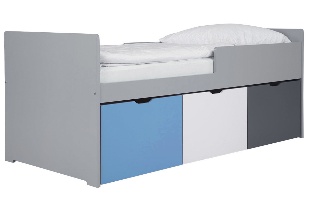 Letto bambino con cassetti 90x190 cm blu bianco et grigio JULES