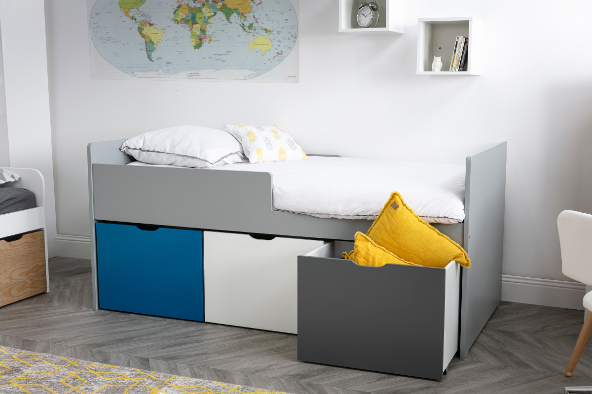 Letto bambino con cassetti 90x190 cm blu bianco et grigio JULES