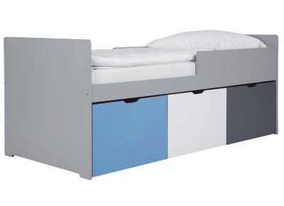 Letto bambino con cassetti 90x190 cm blu bianco et grigio JULES - Letto bambino con cassetti 90x190 cm blu bianco et grigio JULES