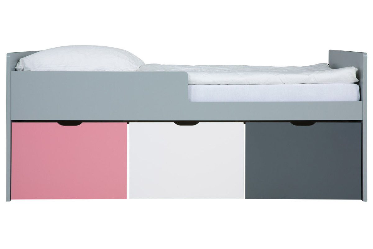 Letto bambino con cassetti 90x190 cm rosa bianco et grigio JULES