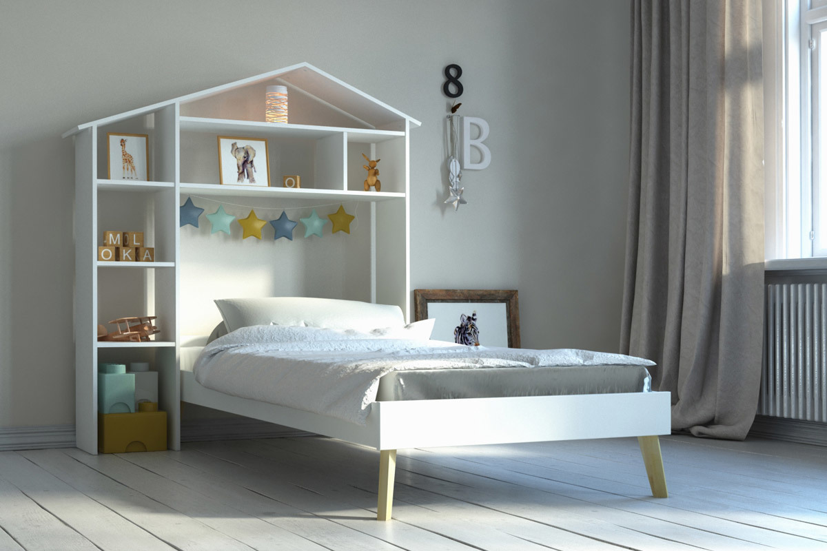 Letto bambino e testiera letto con nicchie 160 x 200 cm HOME