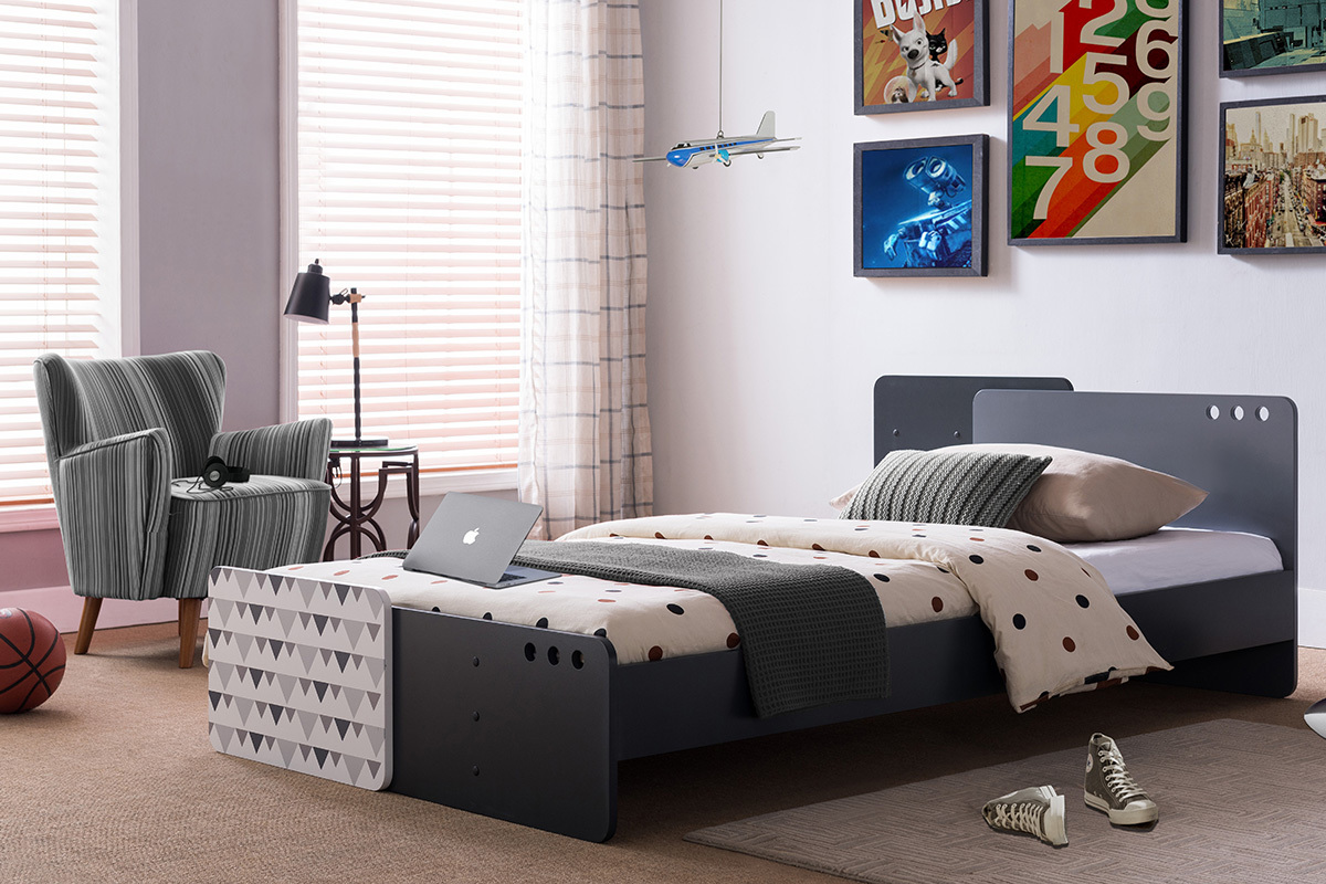 Letto bambino evolutivo decorazione grigio e disegno geometrico TERTIO