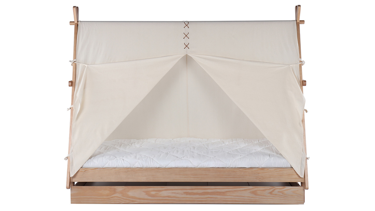 Letto bambino tenda con cassetto in legno e cotone naturale APACHE