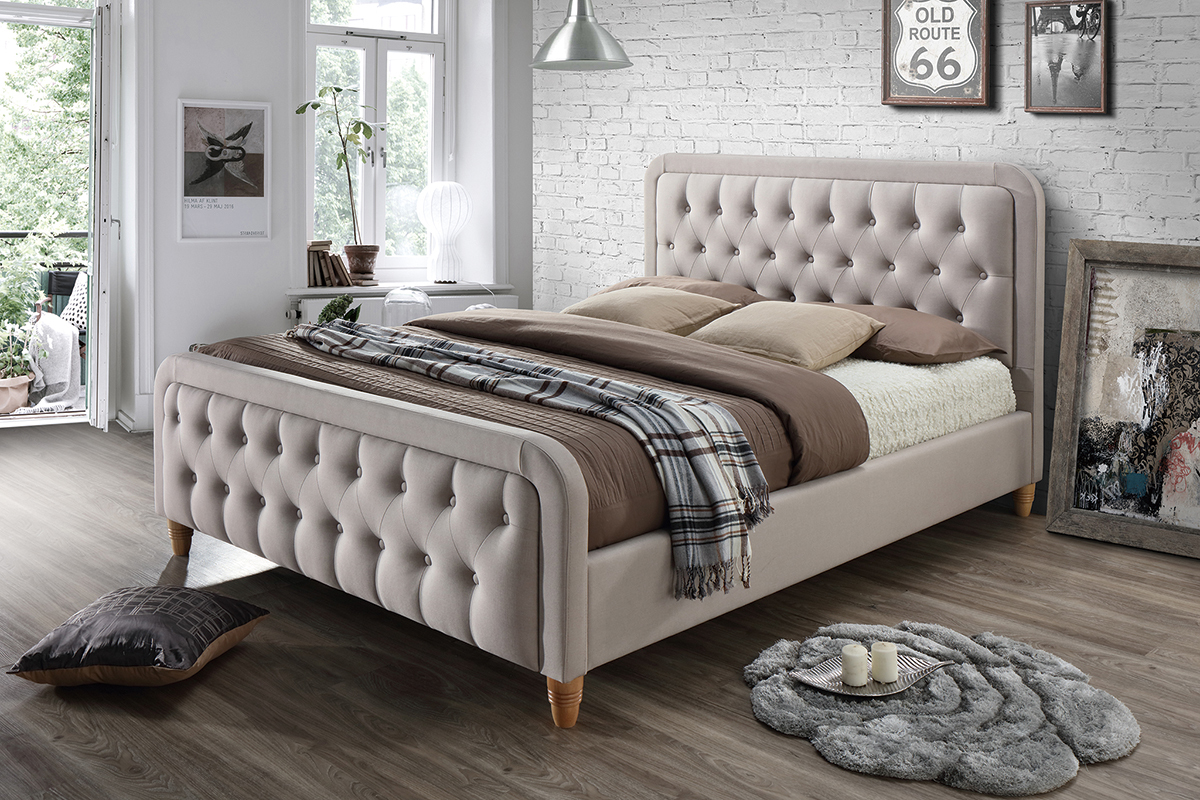 Letto capitonato tessuto beige 140 x 200cm KRISTEN