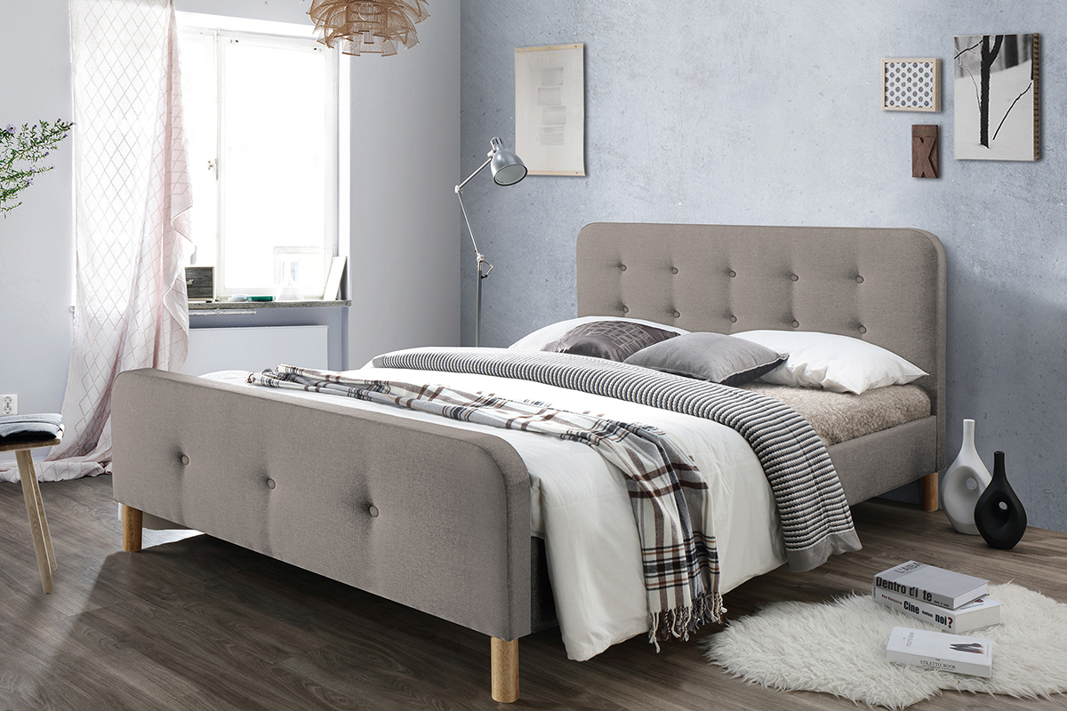 Letto capitonato tessuto beige 160 x 200cm HOLSEN