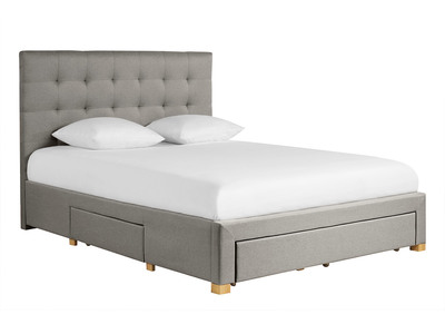 Letto con cassetti matrimoniale 160x200 cm in tessuto grigio chiaro RENO
