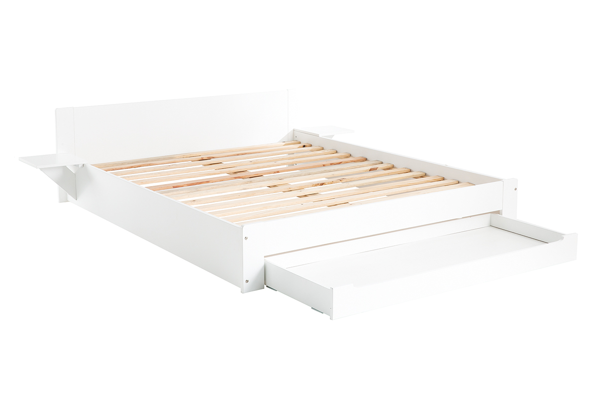 Letto con cassetto e comodini bianco 160 x 200 cm LORIS