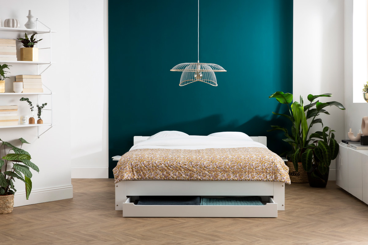 Letto con cassetto e comodini bianco 160 x 200 cm LORIS