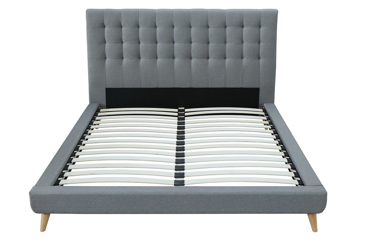 Letto con design capitonn in tessuto Grigio e legno 160x200 SOREN
