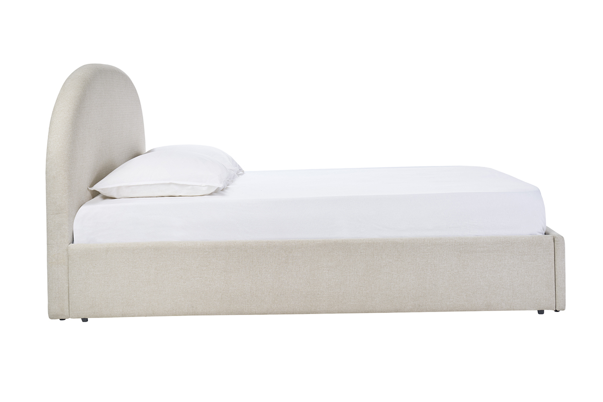 Letto contenitore beige 2 posti 160x200 cm, vista laterale.