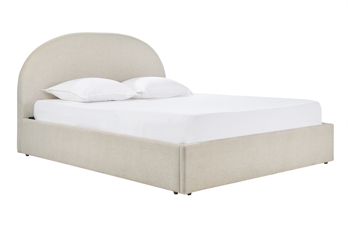 Letto contenitore beige 160x200 cm OREN in tessuto, vista da 3/4.