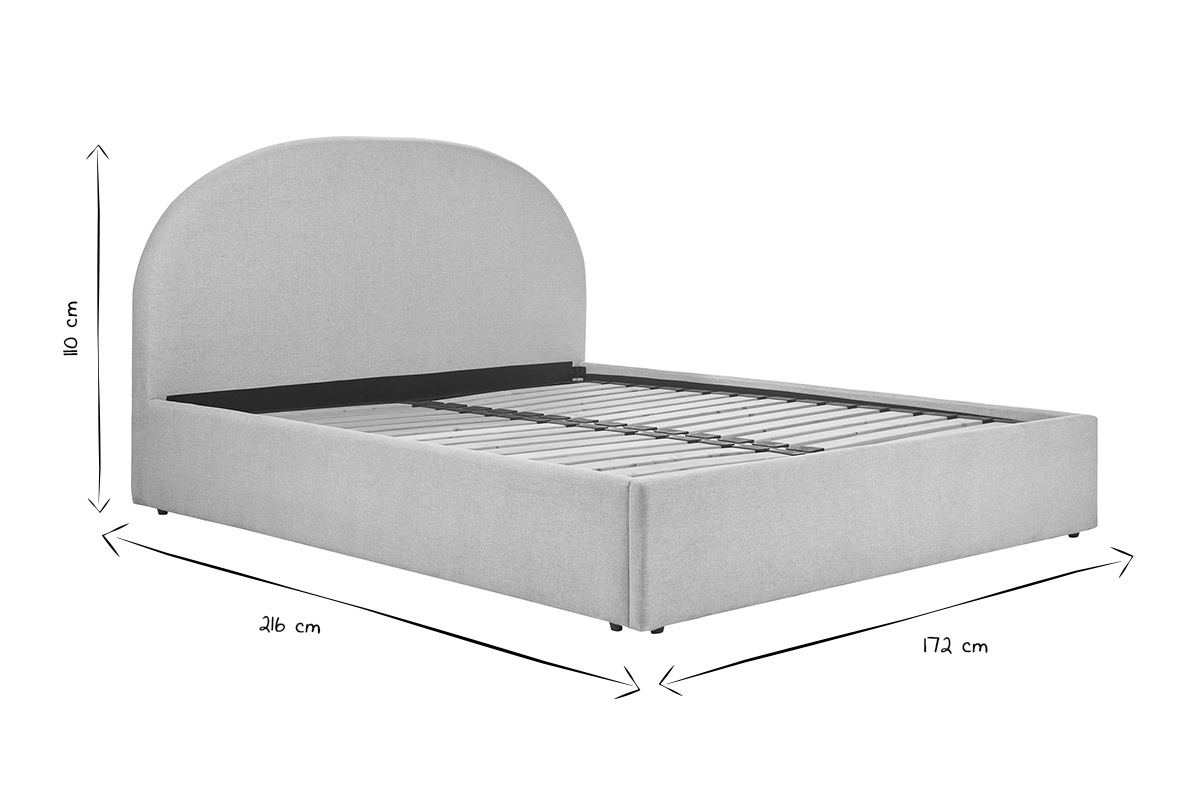 Dimensioni del letto contenitore OREN 160x200 cm in nero e bianco, vista laterale.