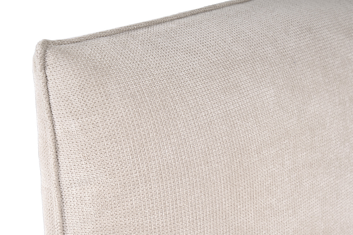 Primo piano sul tessuto beige chenille del letto contenitore VIGO.