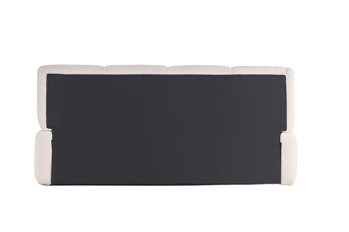 Letto contenitore a 2 posti vista posteriore, tessuto in lana boucl�, doghe incluse.