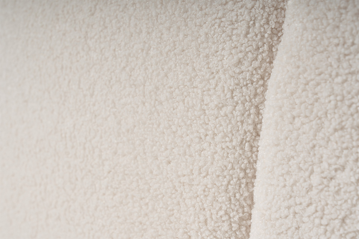 Primo piano del tessuto in lana boucl� del letto contenitore 160x200 cm.