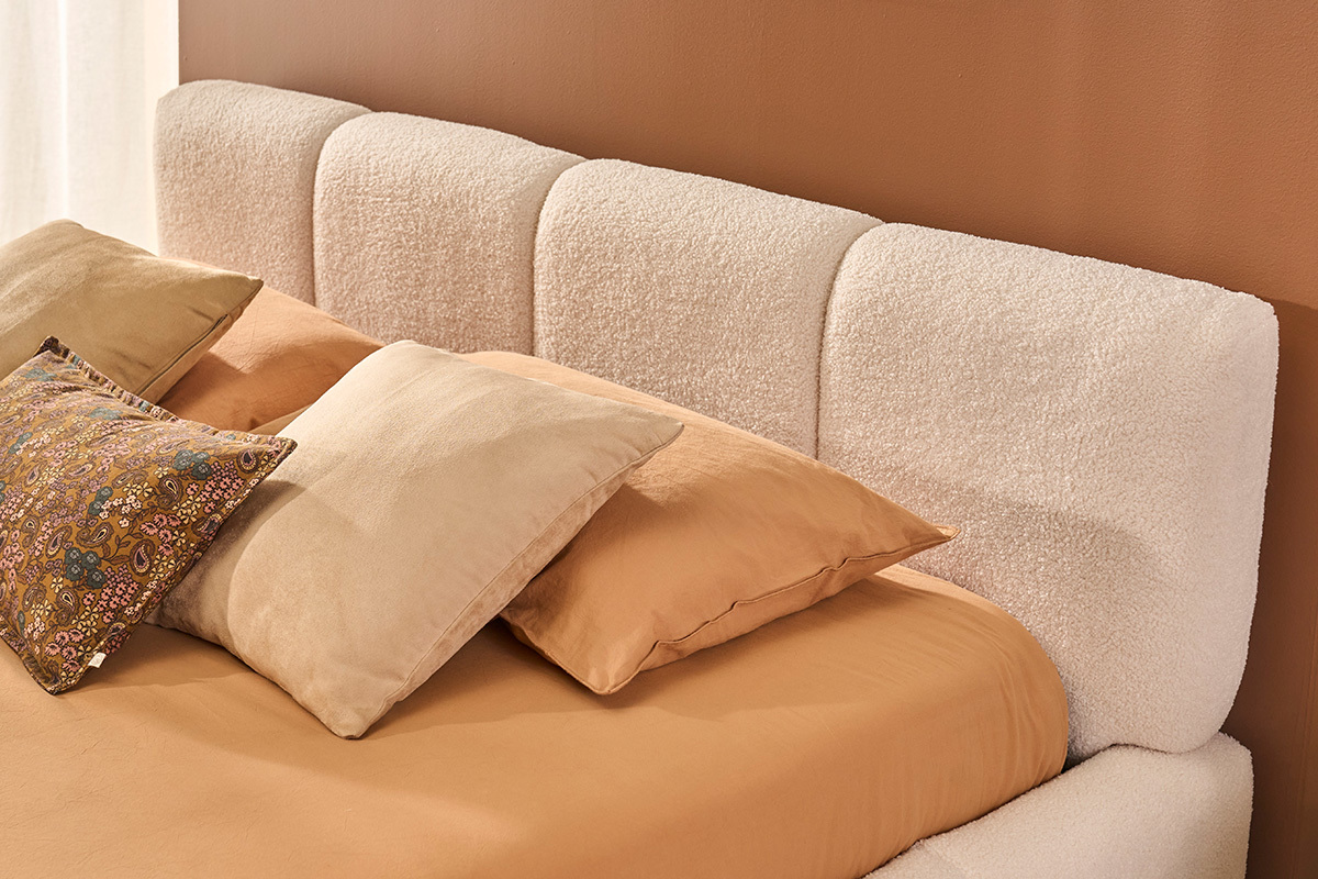 Letto contenitore matrimoniale 160x200 cm in tessuto lana ricciolata MOTTO