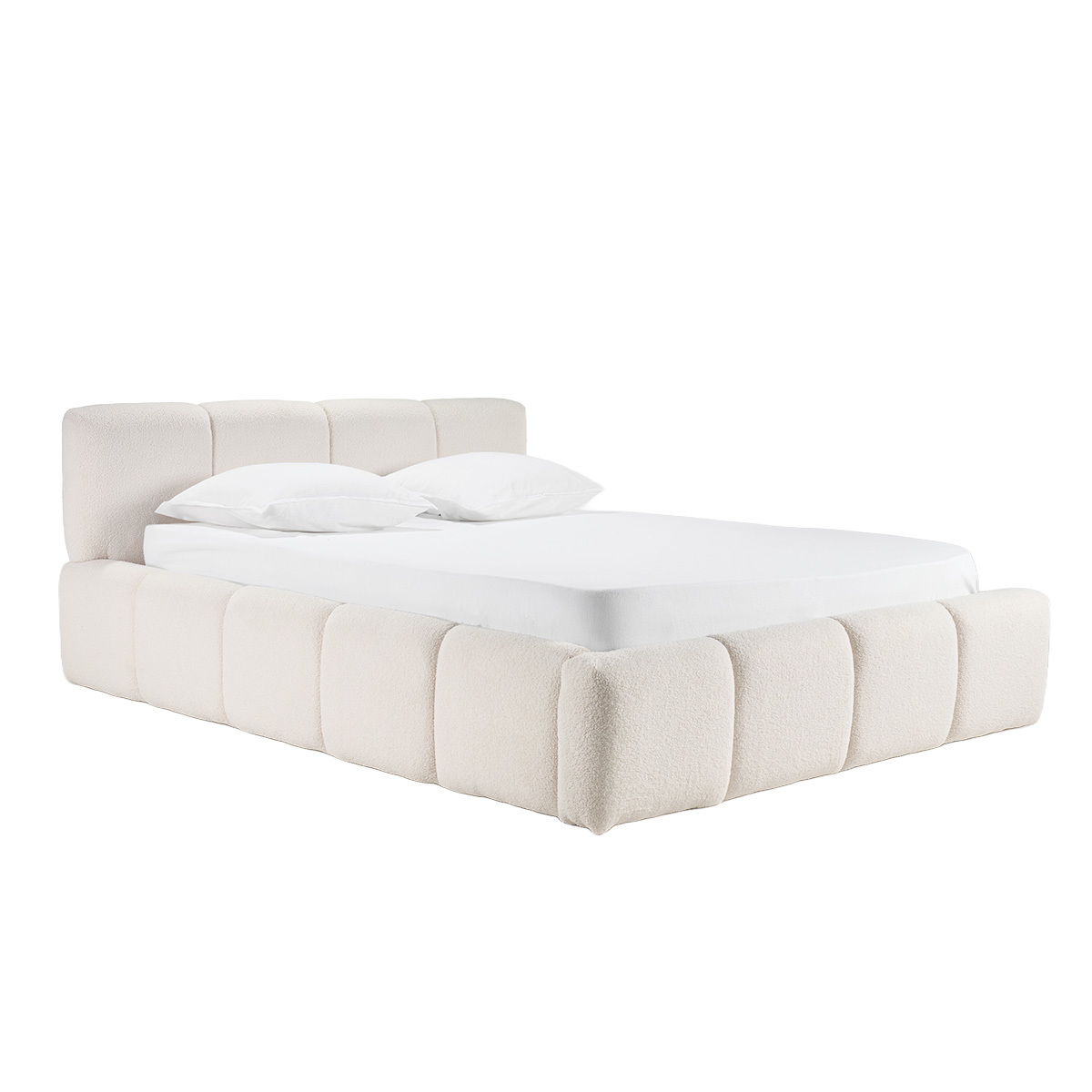 Letto contenitore matrimoniale 160x200 cm in tessuto lana ricciolata MOTTO