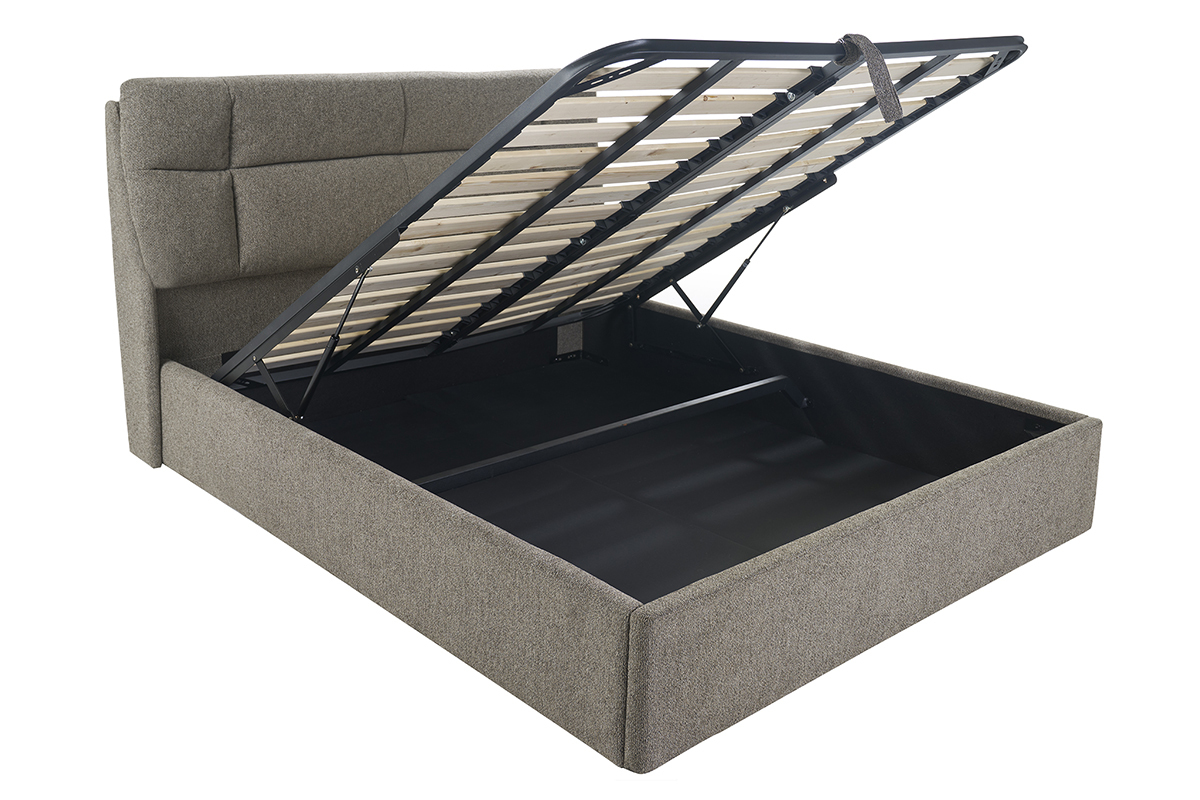 Letto HONO taupe 160x200 cm con vano aperto, tessuto testurizzato.