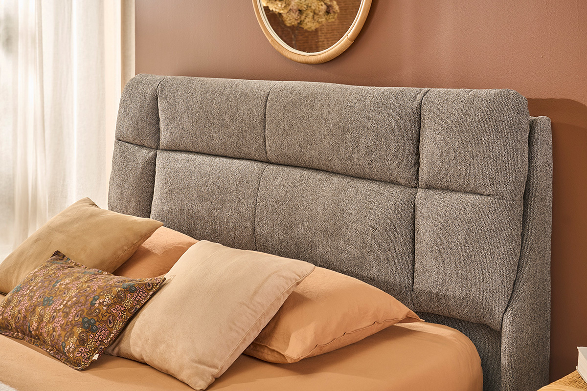 Letto contenitore matrimoniale 160x200 cm in tessuto testurizzato taupe HONO