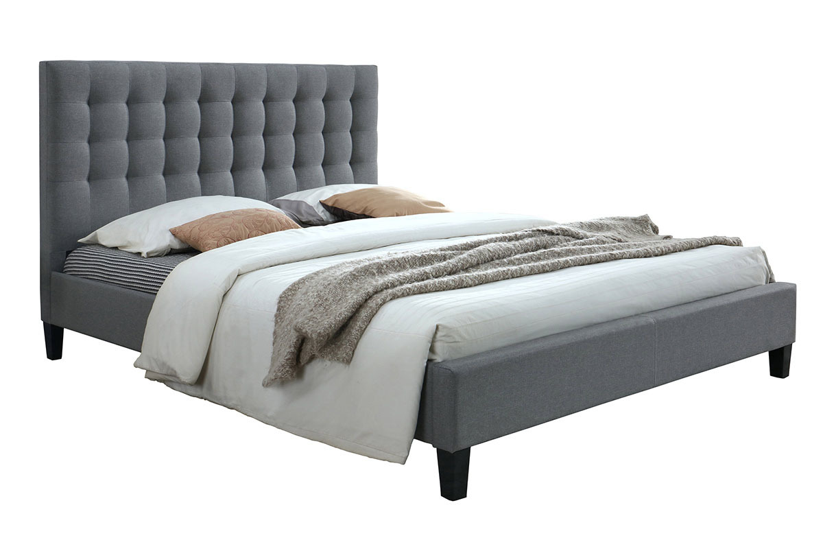 Letto design capitonn in tessuto Grigio chiaro 160x200 DANAE