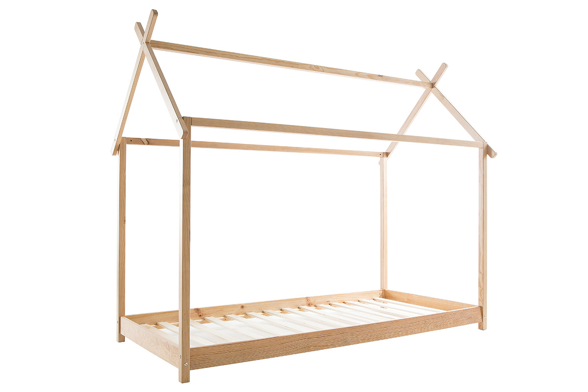 Letto e rete per bambino a capanna legno 90x200 cm KBANE