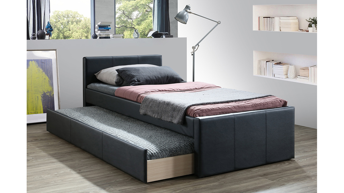 Letto estraibile 90 x 195 PU nero opaco MACCO