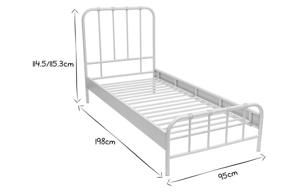 Letto in metallo bianco 90 x 190 AUGUSTE