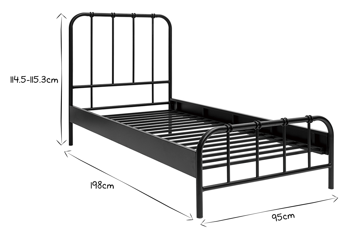 Letto in metallo nero 90 x 190 cm AUGUSTE