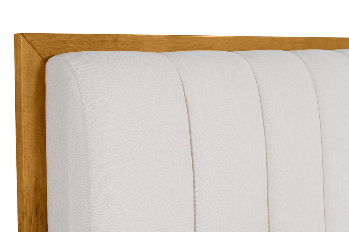 Letto matrimoniale 160x200 cm in legno chiaro e tessuto grigio chiaro RONN