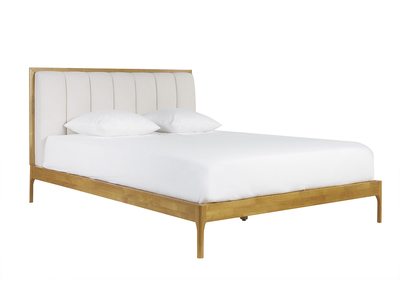 Letto matrimoniale 160x200 cm in legno chiaro e tessuto grigio chiaro RONN