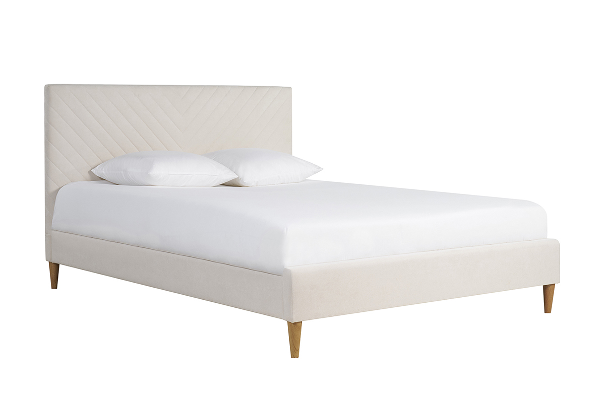 Letto matrimoniale 160x200 in tessuto beige SIDONIE
