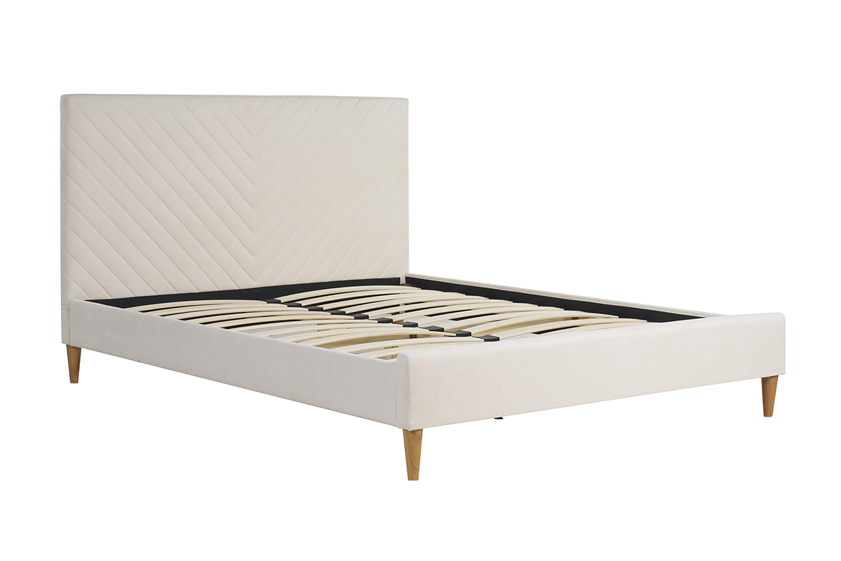 Letto matrimoniale 160x200 in tessuto beige SIDONIE