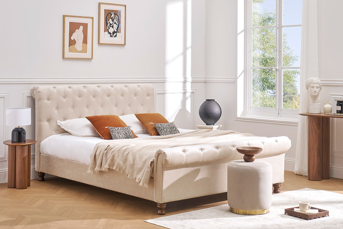 Letto matrimoniale 160x200 velluto capitonne RILEY