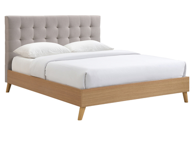 Letto matrimoniale scandinavo legno e tessuto beige 160 x 200cm LYNN
