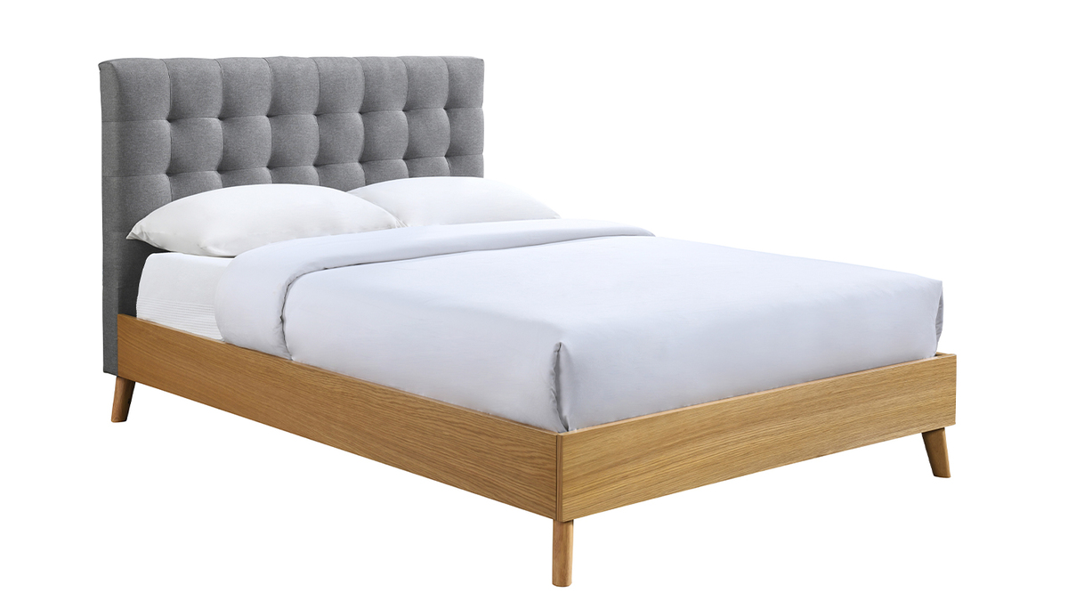 IDMarket Letto Matrimoniale Scandinavo BALTA – 140x190 Cm, Tessuto Grigio Chiaro, Design Accogliente - 3