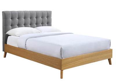 Letto matrimoniale scandinavo legno e tessuto grigio 140 x 200cm LYNN