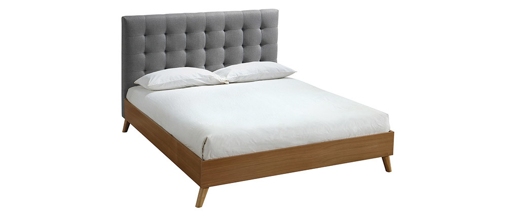 IDMarket Letto Matrimoniale Scandinavo BALTA – 140x190 Cm, Tessuto Grigio Chiaro, Design Accogliente - 2