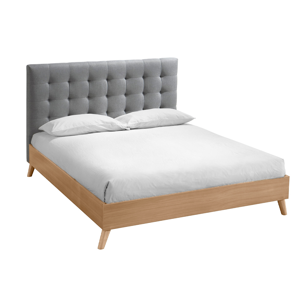 Letto matrimoniale scandinavo legno e tessuto grigio 160 x 200cm LYNN