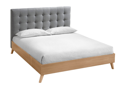 Letto matrimoniale scandinavo legno e tessuto grigio 160 x 200cm LYNN