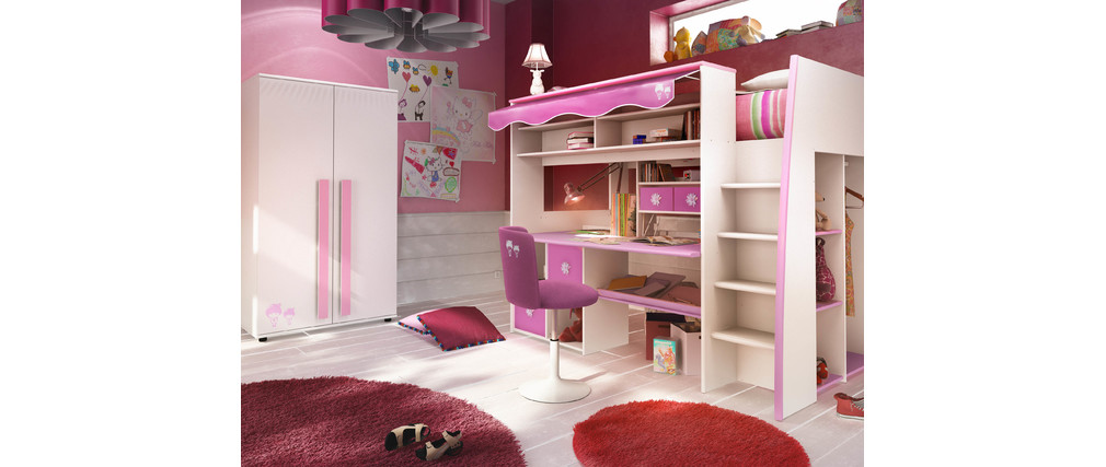 Letto mezzanina per bambina rosa e bianco marchande miliboo