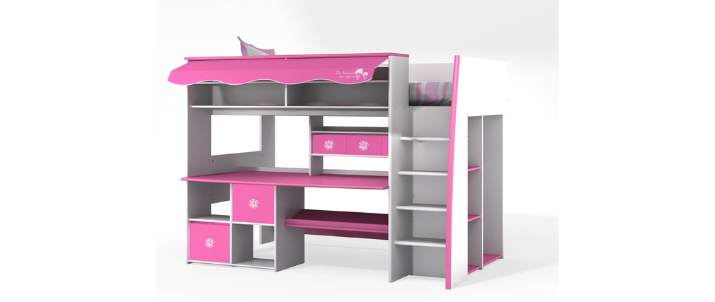 Letto mezzanina per bambina rosa e bianco marchande miliboo