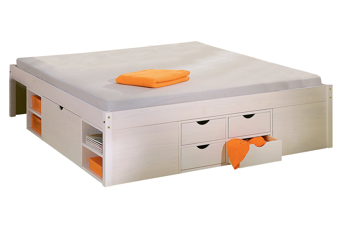 Letto multi-contenitore 140x190 bianco TIEGO