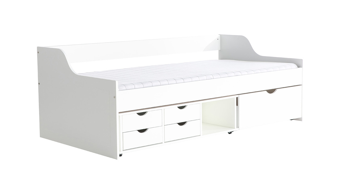 Letto per bambini a cassetti 90x190 in pino bianco CLEO